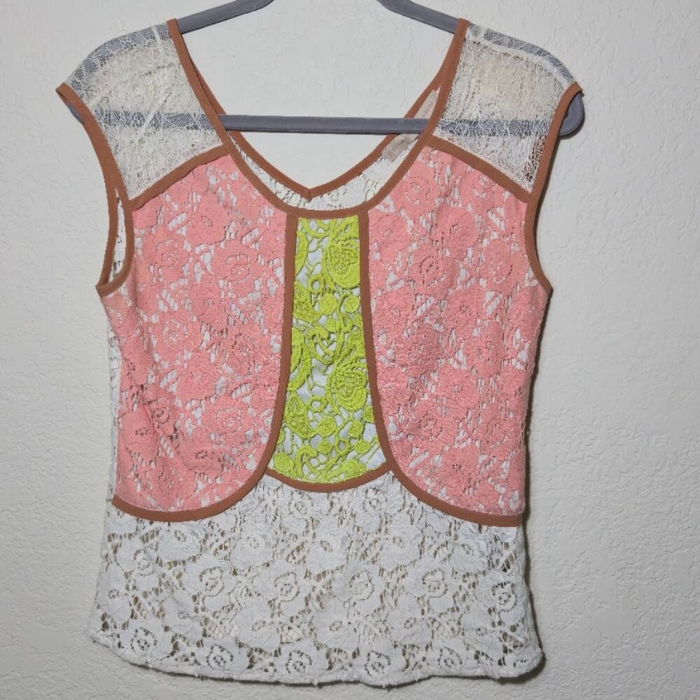 Anthropologie Cupcake & Chardonnay Pink & Green Lace Tank -s